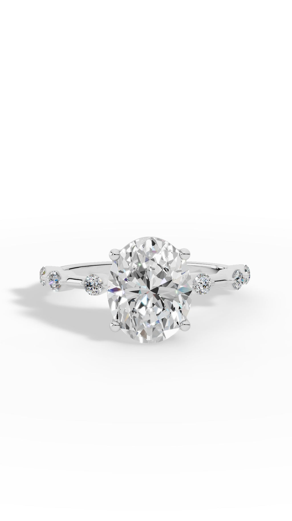 Oval Hidden Halo Ring In Oval & Round Cut Solitaire 10K White Gold 2.7 CTW