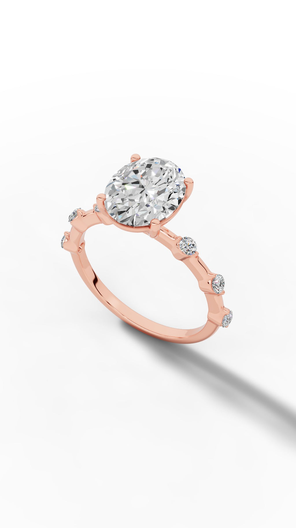 Oval Hidden Halo Ring In Oval & Round Cut Solitaire 14K Rose Gold 2.7 CTW