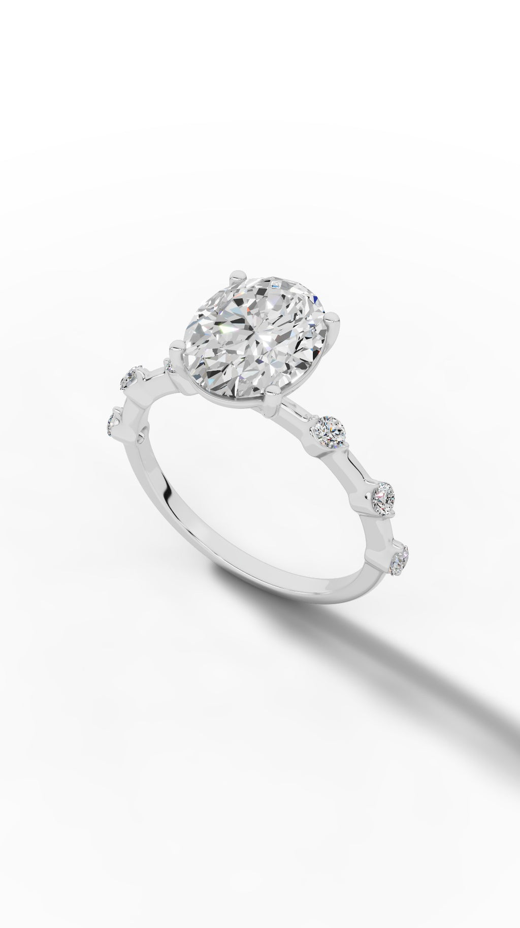 Oval Hidden Halo Ring In Oval & Round Cut Solitaire 14K White Gold 2.7 CTW