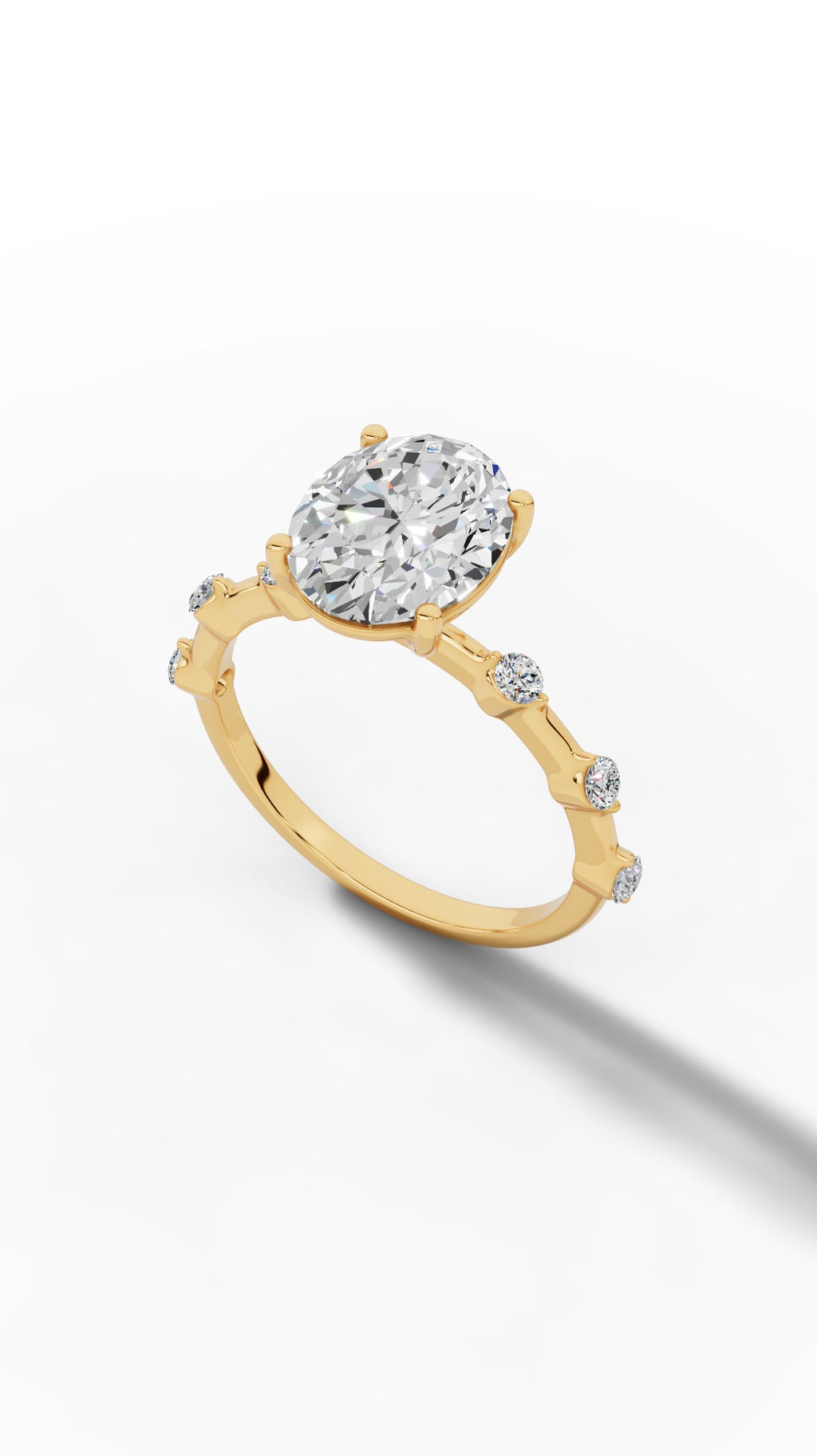 Oval Hidden Halo Ring In Oval & Round Cut Solitaire 14K Yellow Gold 2.7 CTW