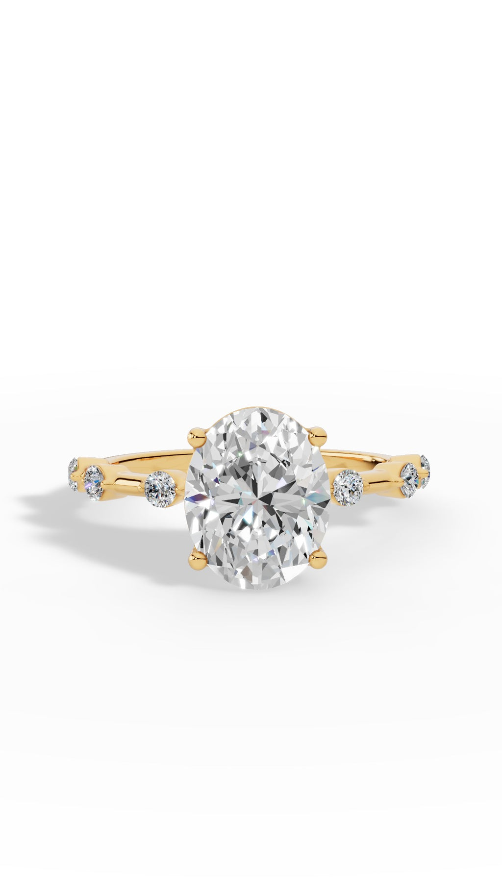 Oval Hidden Halo Ring In Oval & Round Cut Solitaire 14K Yellow Gold 2.7 CTW
