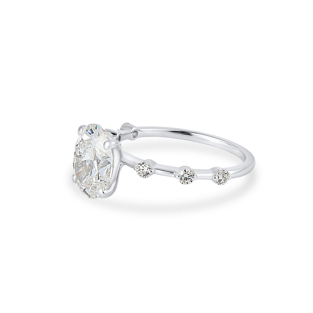 Oval Hidden Halo Ring In Oval & Round Cut Solitaire Lab Grown Diamond 18k white gold