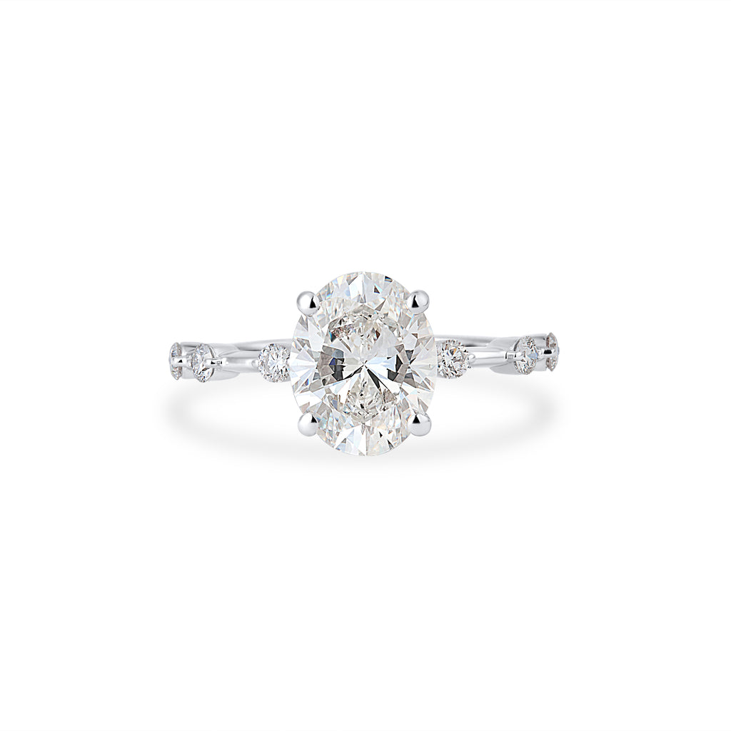 Oval Hidden Halo Ring In Oval & Round Cut Solitaire Lab Grown Diamond