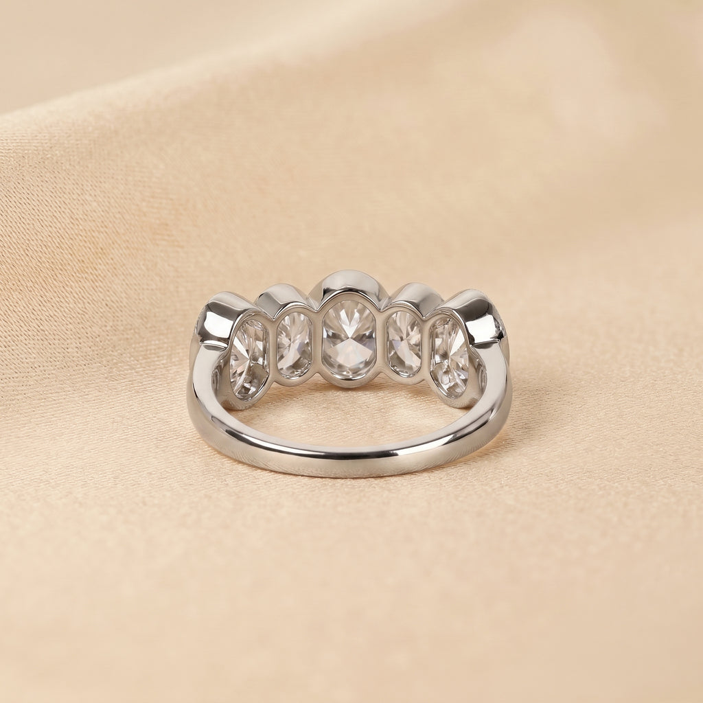 Oval Lab Grown Diamond Bezel Band in 10K White Gold 3.35 CTW
