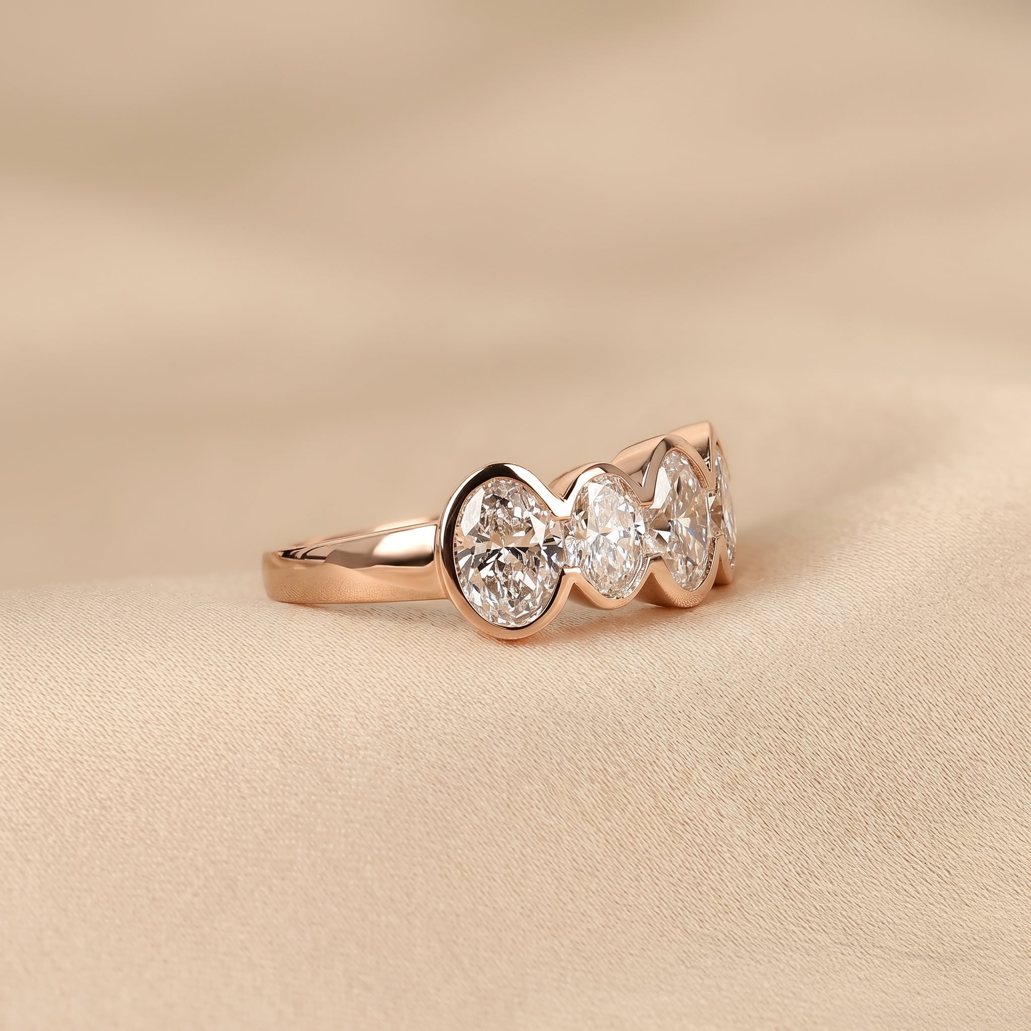 Oval Lab Grown Diamond Bezel Band in 14K Rose Gold 3.35 CTW