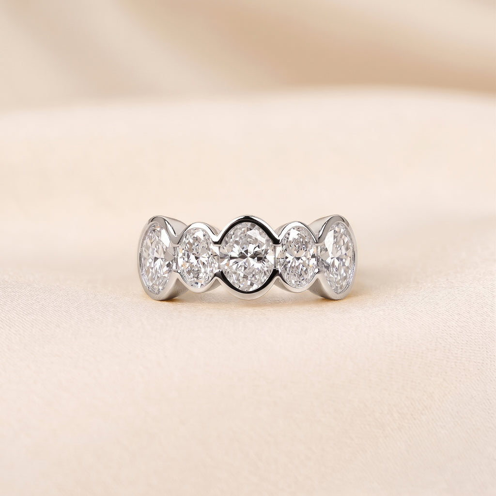 Oval Lab Grown Diamond Bezel Band in 14K White Gold 3.35 CTW