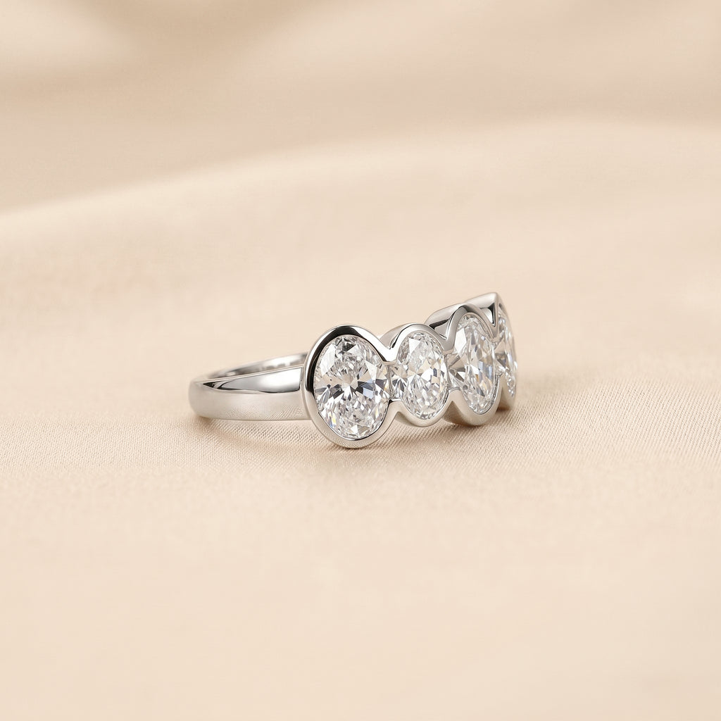 Oval Lab Grown Diamond Bezel Band in 18K White Gold 3.35 CTW
