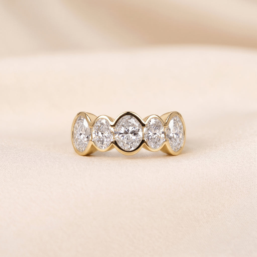 Oval Lab Grown Diamond Bezel Band in 18K Yellow Gold 3.35 CTW