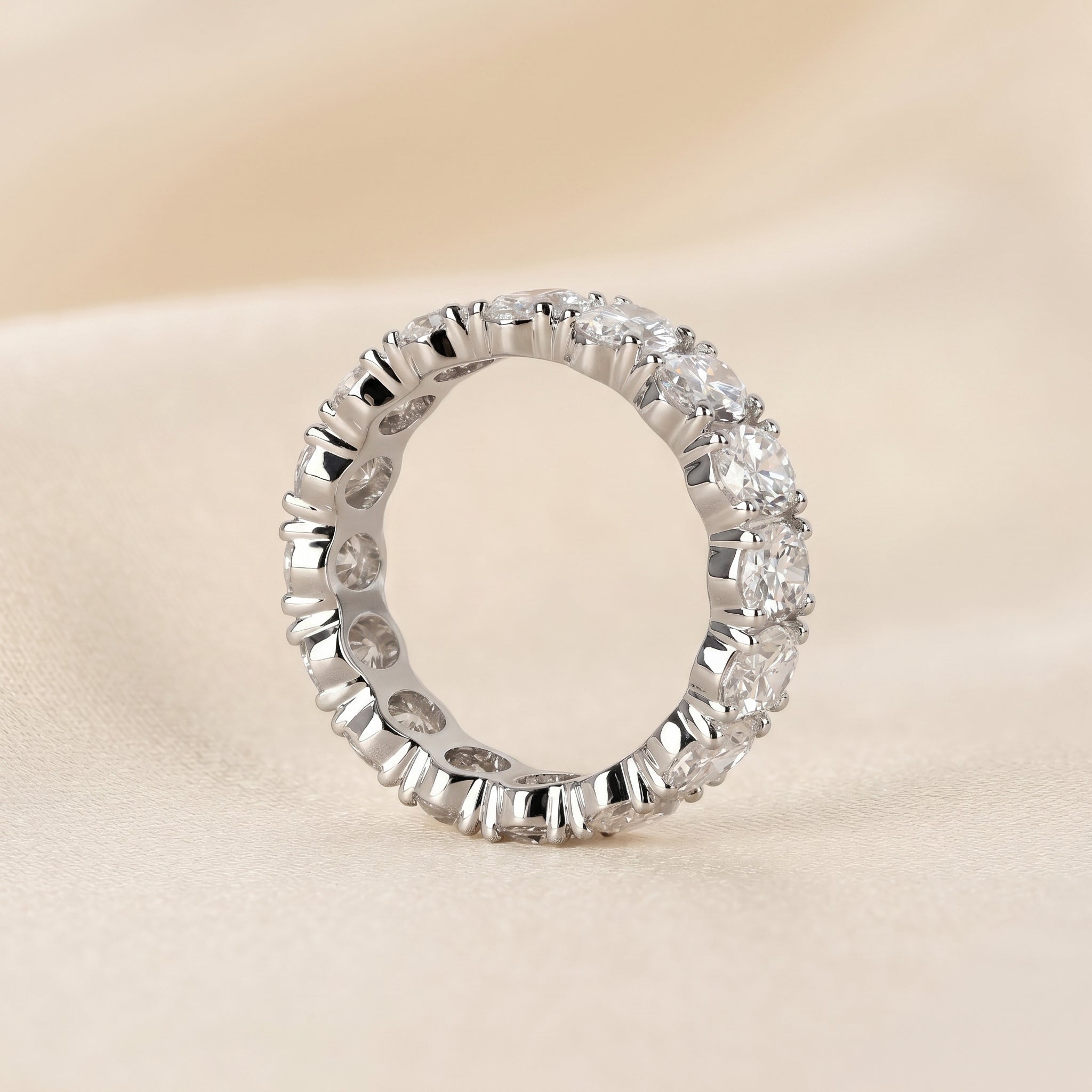 Oval Lab Grown Diamond Eternity Band in 14K White Gold 8 CTW