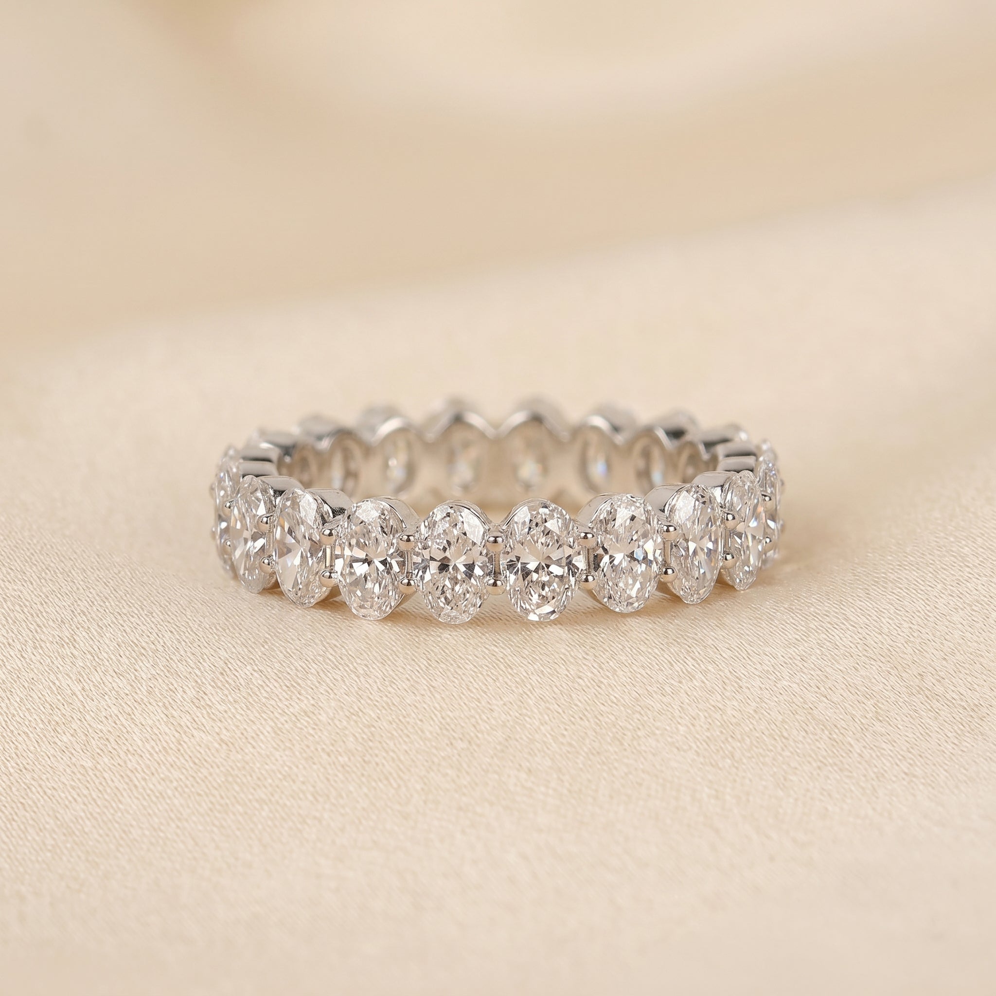 Oval Lab Grown Diamond Eternity Band in 18K White Gold 3.6 CTW