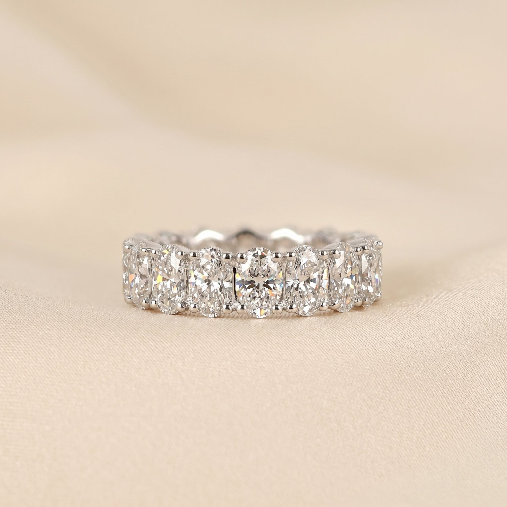 Oval Lab Grown Diamond Eternity Band in 18K White Gold 8 CTW
