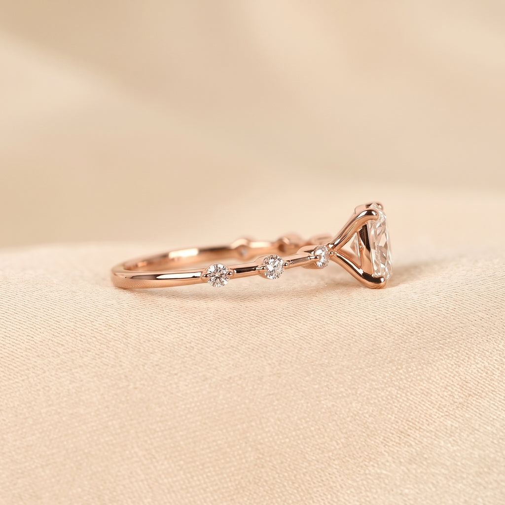 Oval Lab Grown Diamond Ring with Round Accents in 10K Rose Gold 2.70 CTW