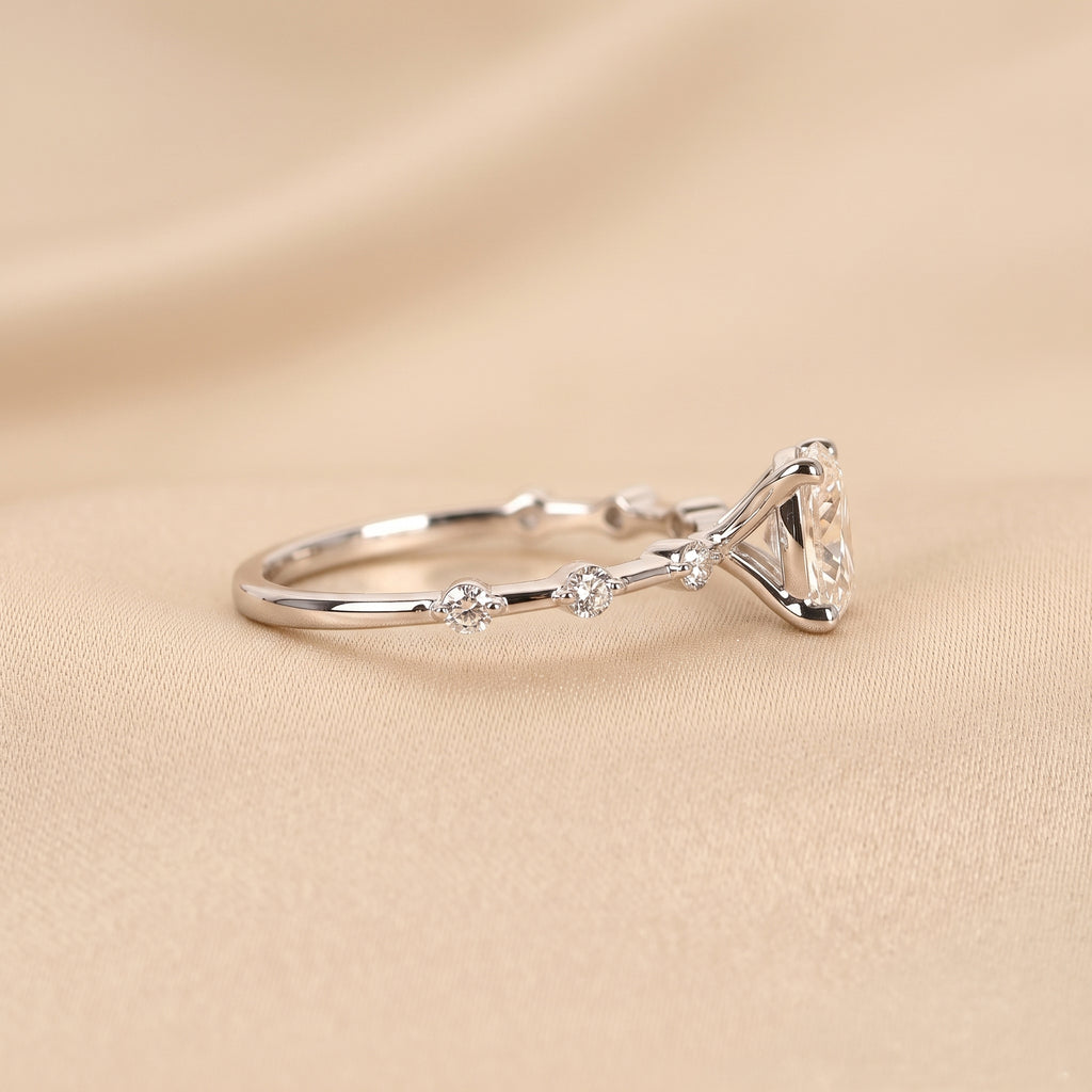 Oval Lab Grown Diamond Ring with Round Accents in 10K White Gold 2.70 CTW
