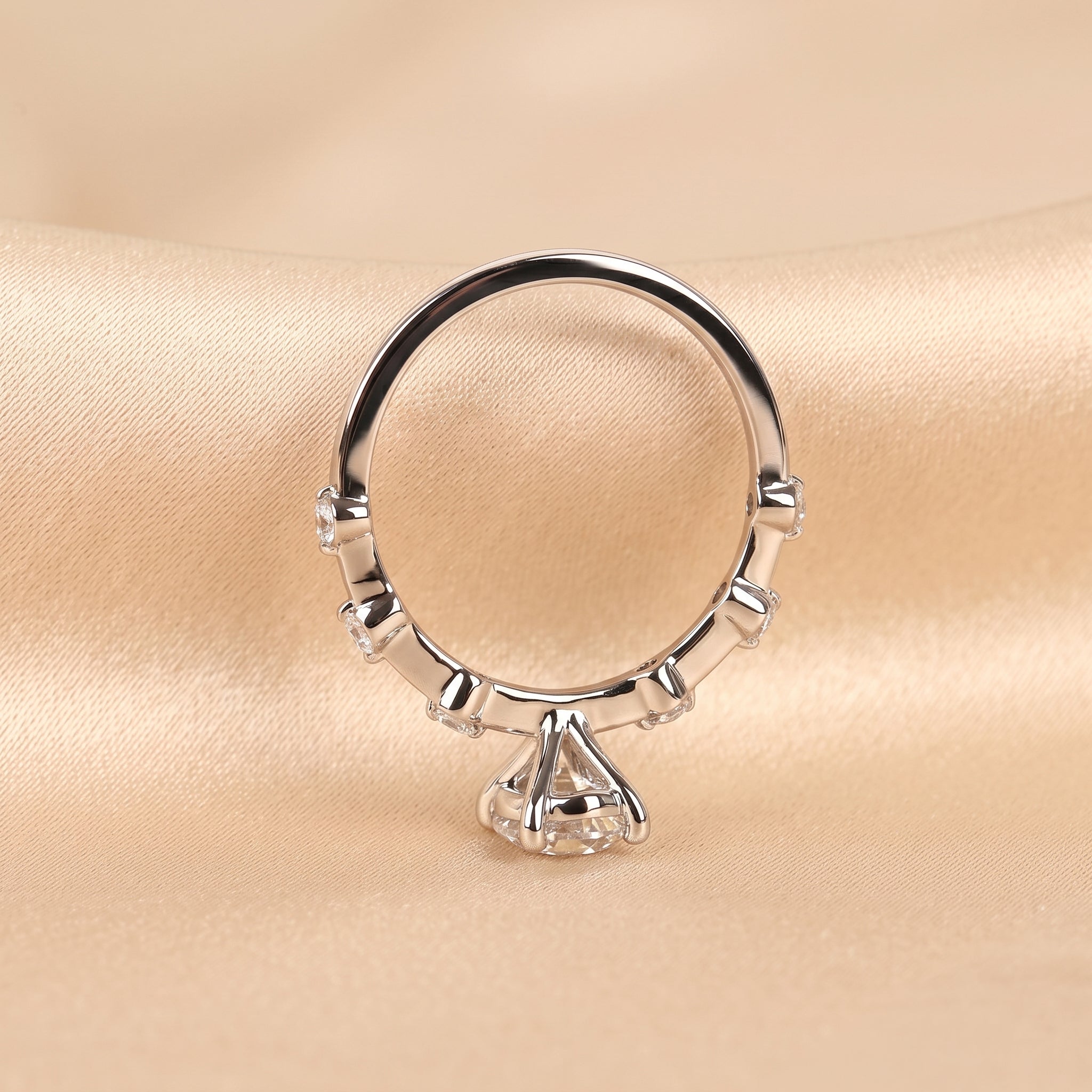 Oval Lab Grown Diamond Ring with Round Accents in 10K White Gold 2.70 CTW