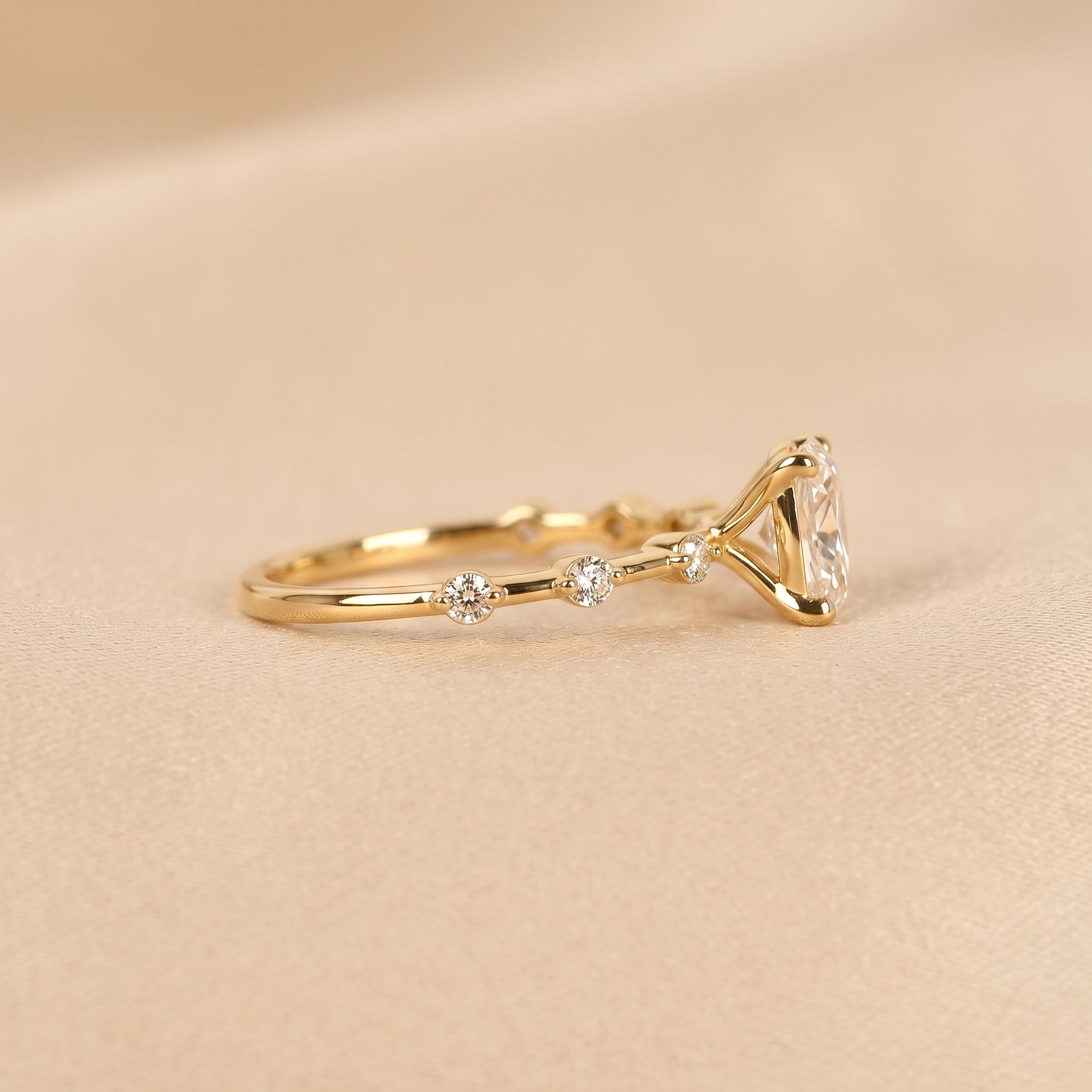Oval Lab Grown Diamond Ring with Round Accents in 10K Yellow Gold 2.70 CTW