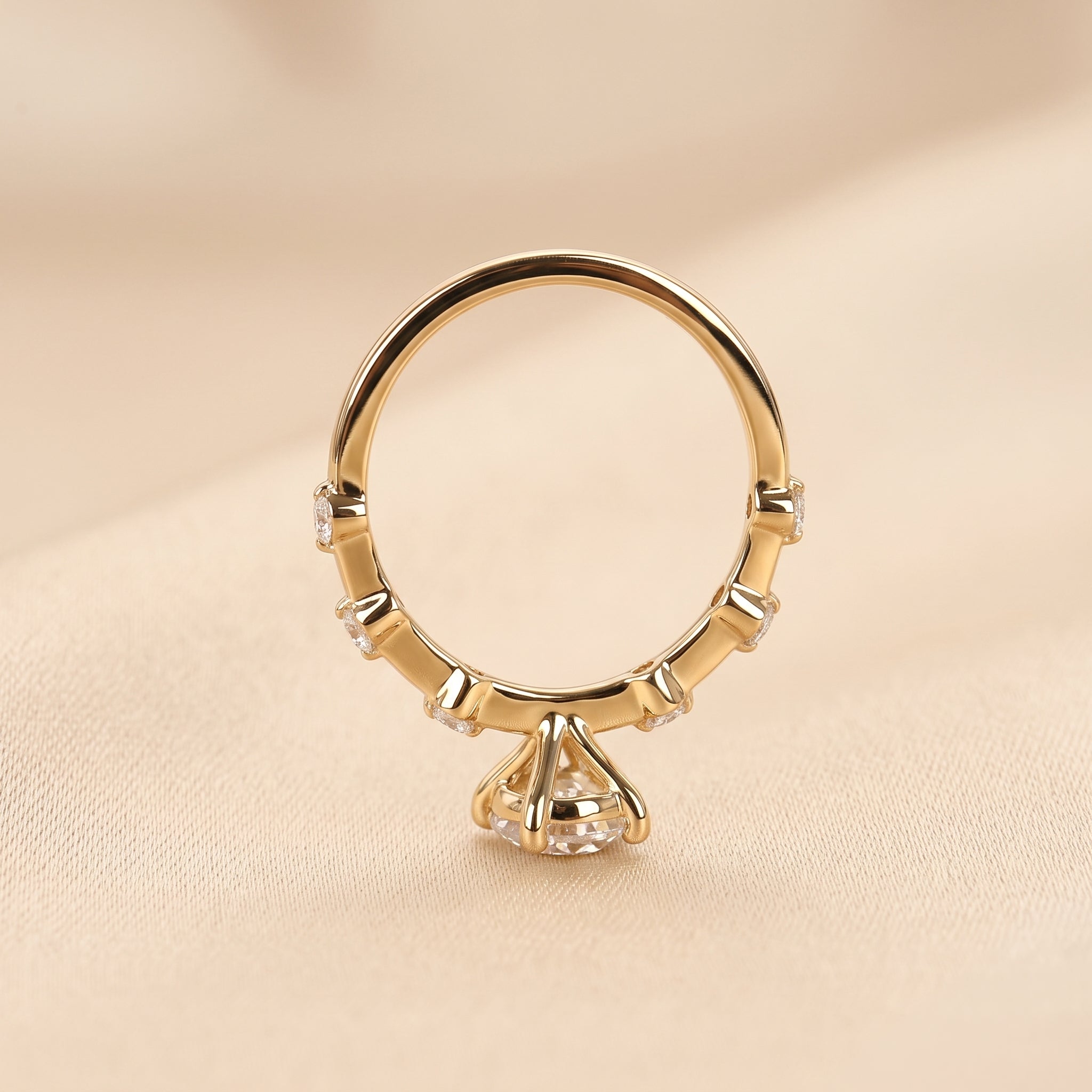 Oval Lab Grown Diamond Ring with Round Accents in 10K Yellow Gold 2.70 CTW