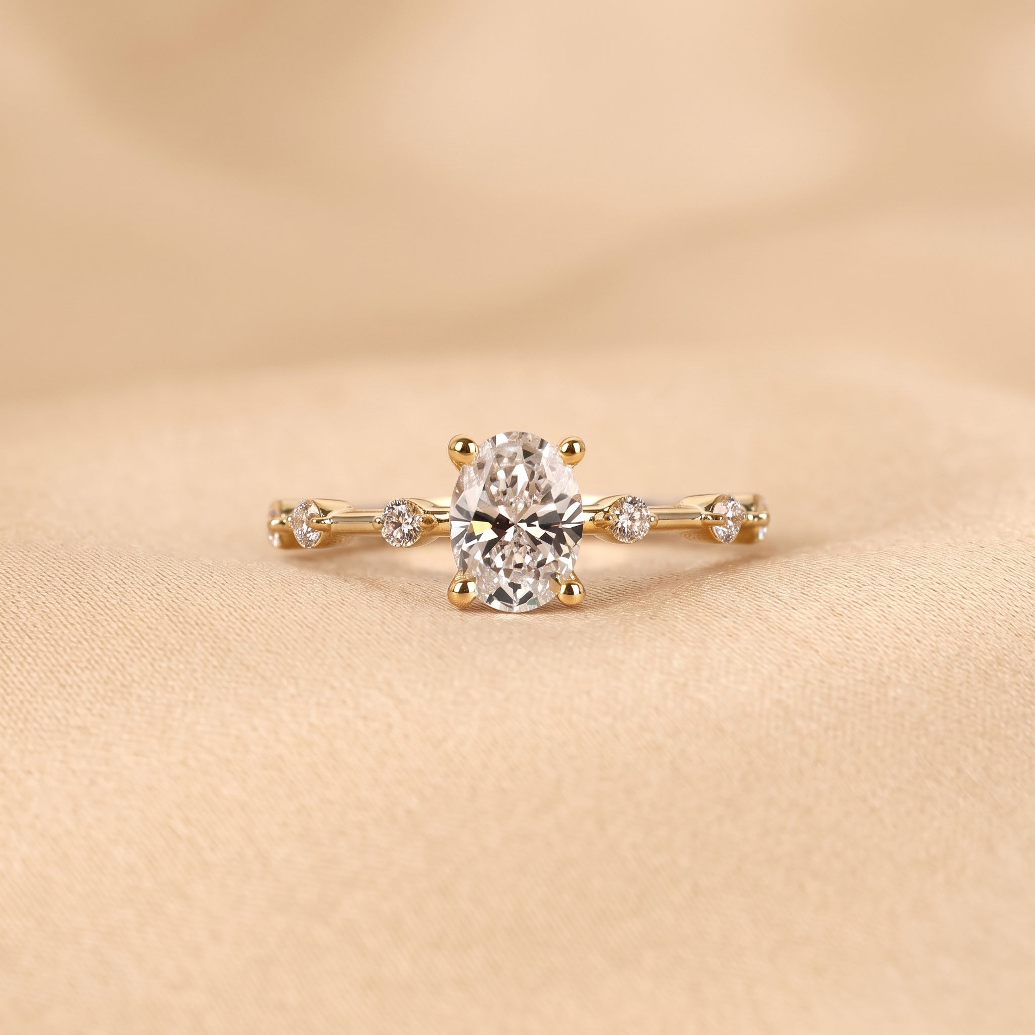 Oval Lab Grown Diamond Ring with Round Accents in 10K Yellow Gold 2.70 CTW
