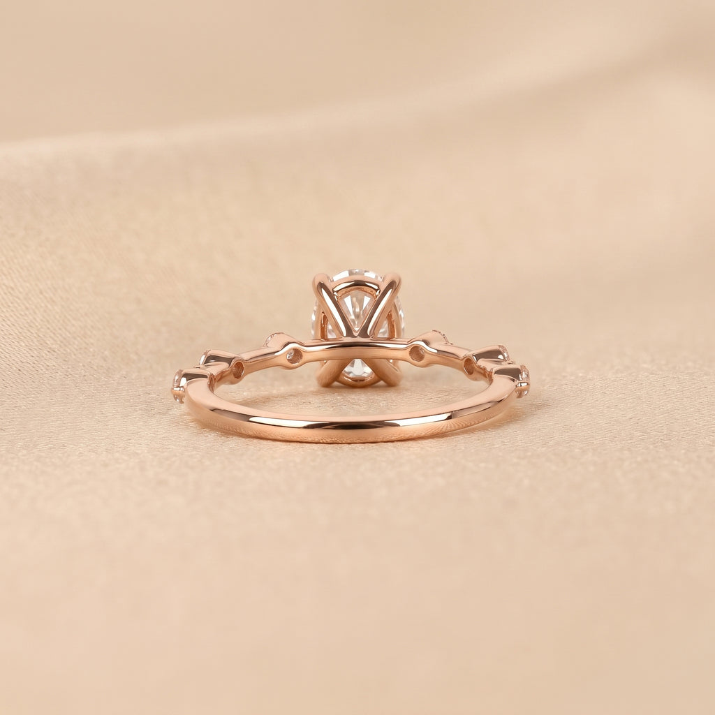 Oval Lab Grown Diamond Ring with Round Accents in 14K Rose Gold 2.70 CTW