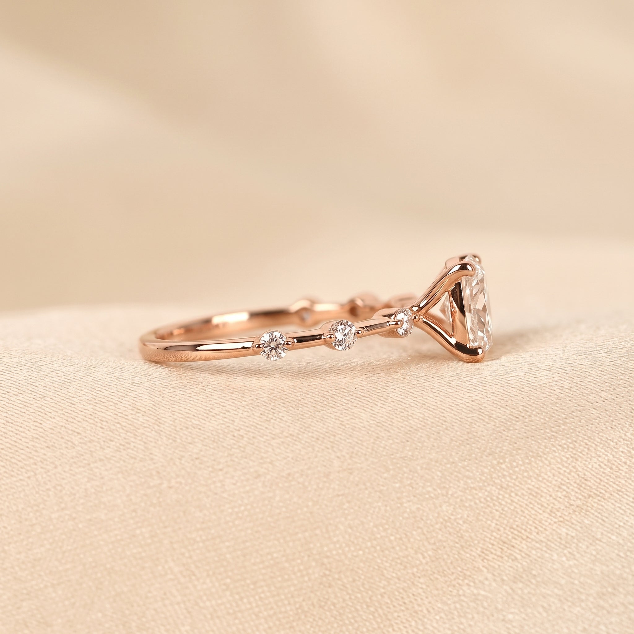 Oval Lab Grown Diamond Ring with Round Accents in 14K Rose Gold 2.70 CTW