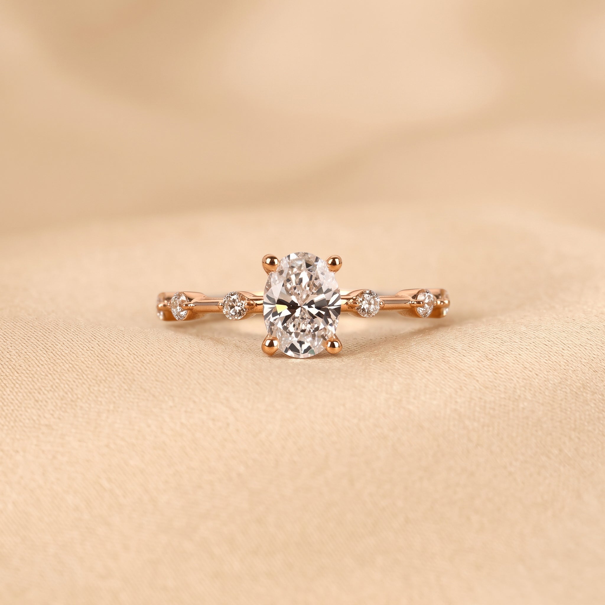 Oval Lab Grown Diamond Ring with Round Accents in 14K Rose Gold 2.70 CTW