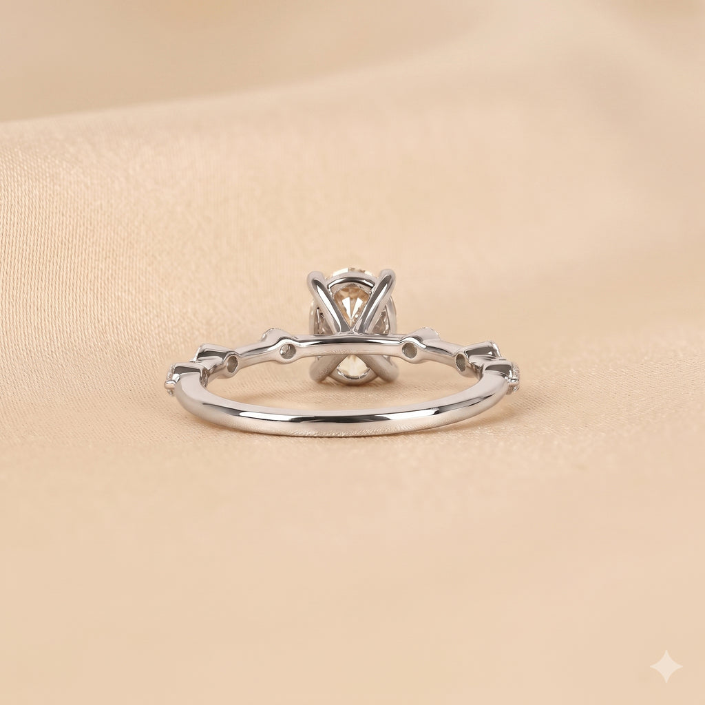 Oval Lab Grown Diamond Ring with Round Accents in 18K White Gold 2.70 CTW
