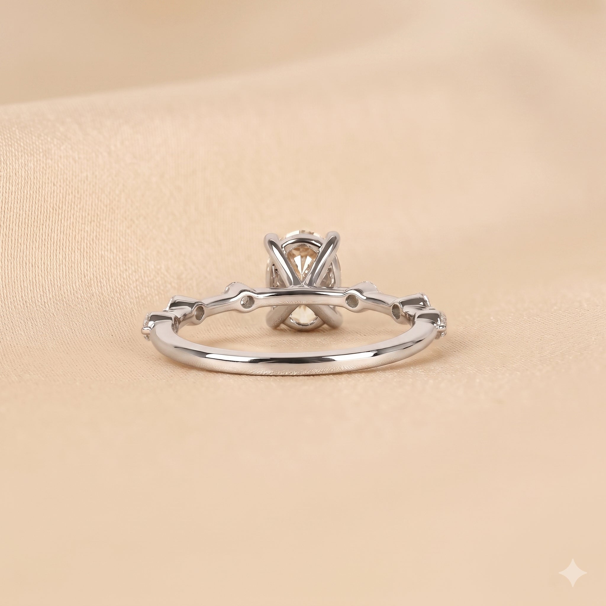Oval Lab Grown Diamond Ring with Round Accents in 18K White Gold 2.70 CTW