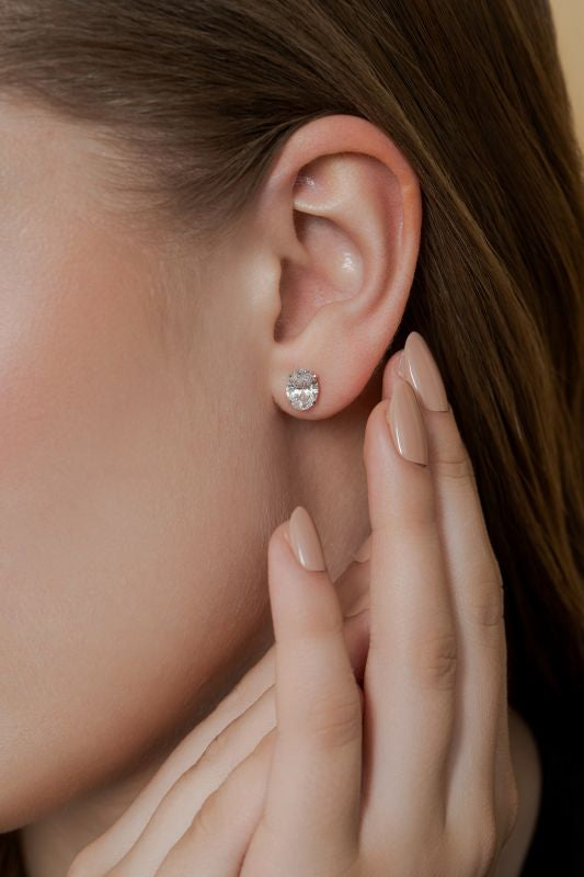 Oval Lab Grown Diamond Stud Earrings in 14K White Gold 3 CTW