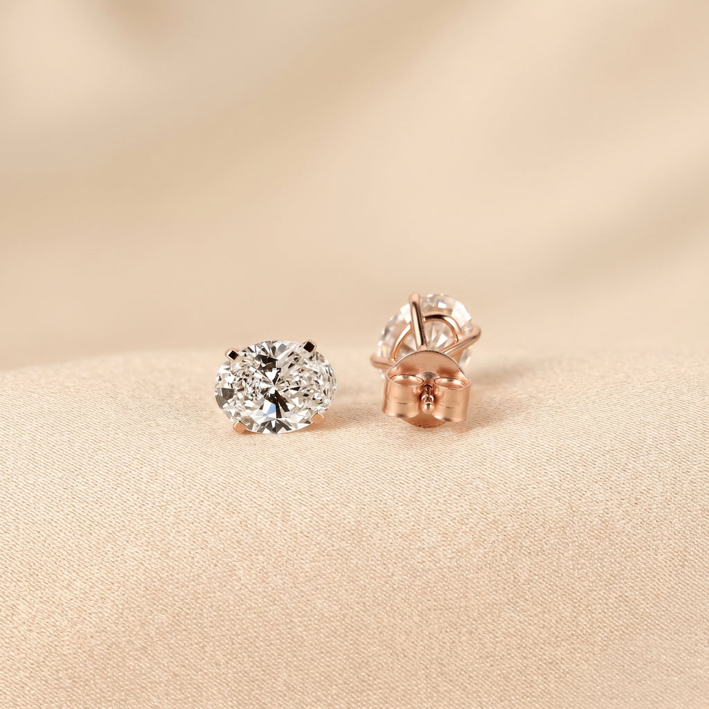 Oval Lab Grown Diamond Stud Earrings in 10K Rose Gold 3 CTW