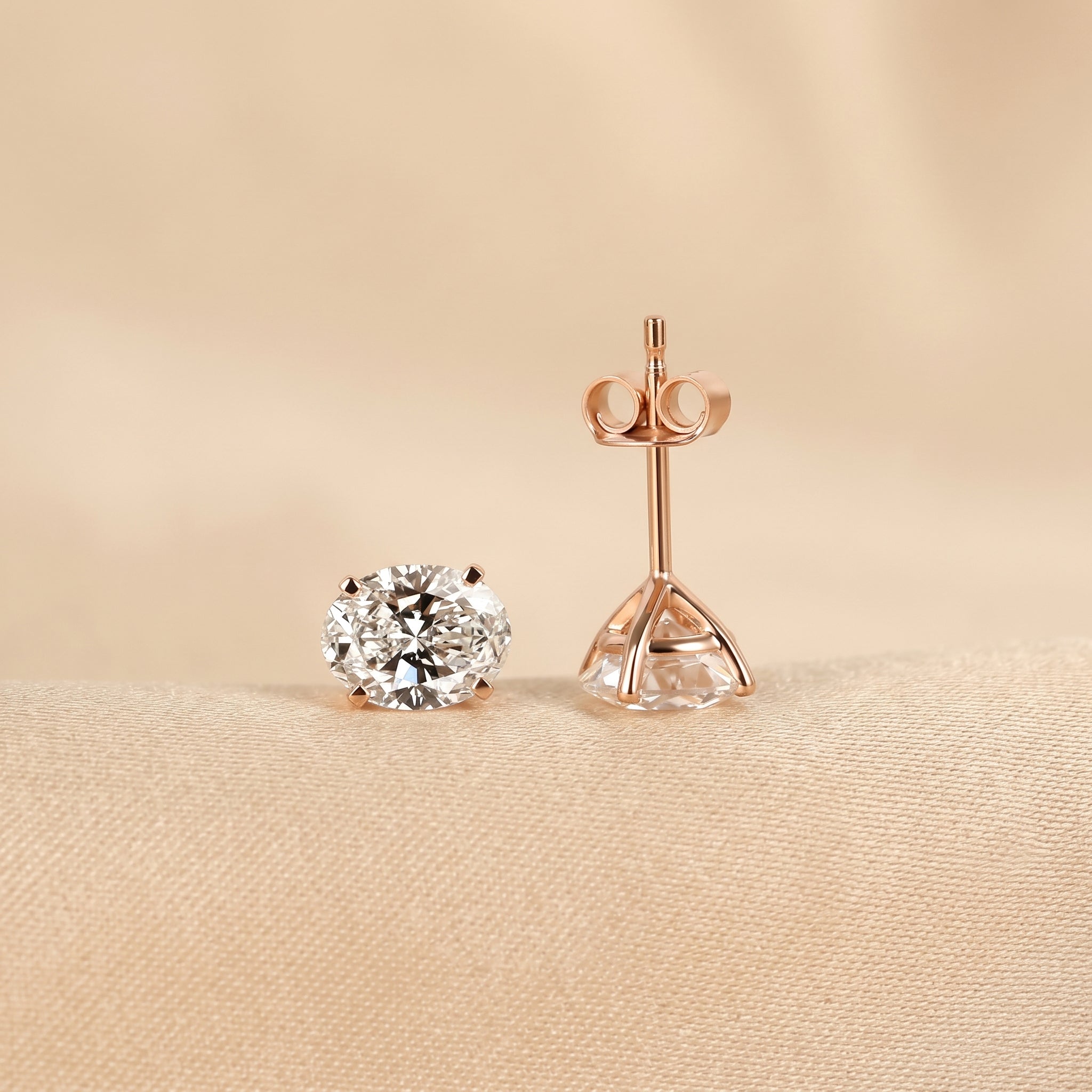Oval Lab Grown Diamond Stud Earrings in 10K Rose Gold 3 CTW