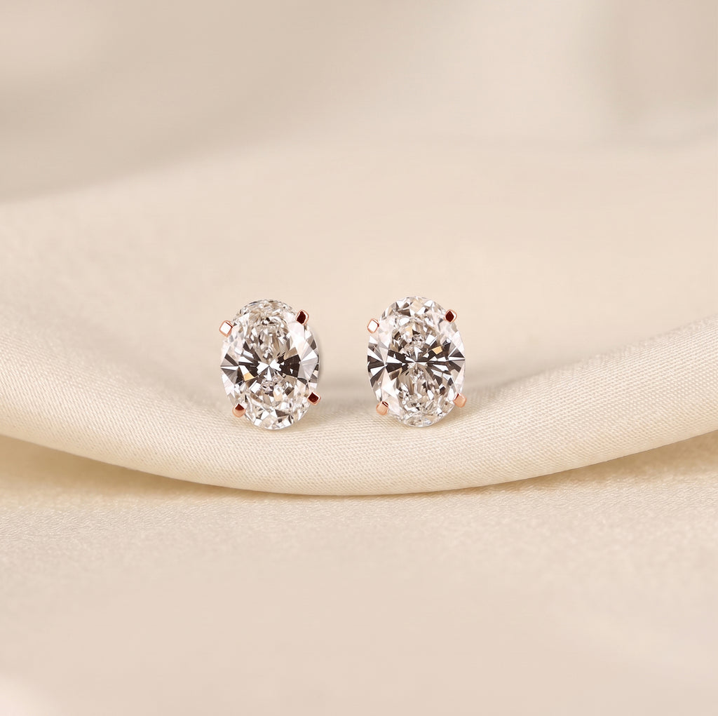 Oval Lab Grown Diamond Stud Earrings in 10K Rose Gold 3 CTW