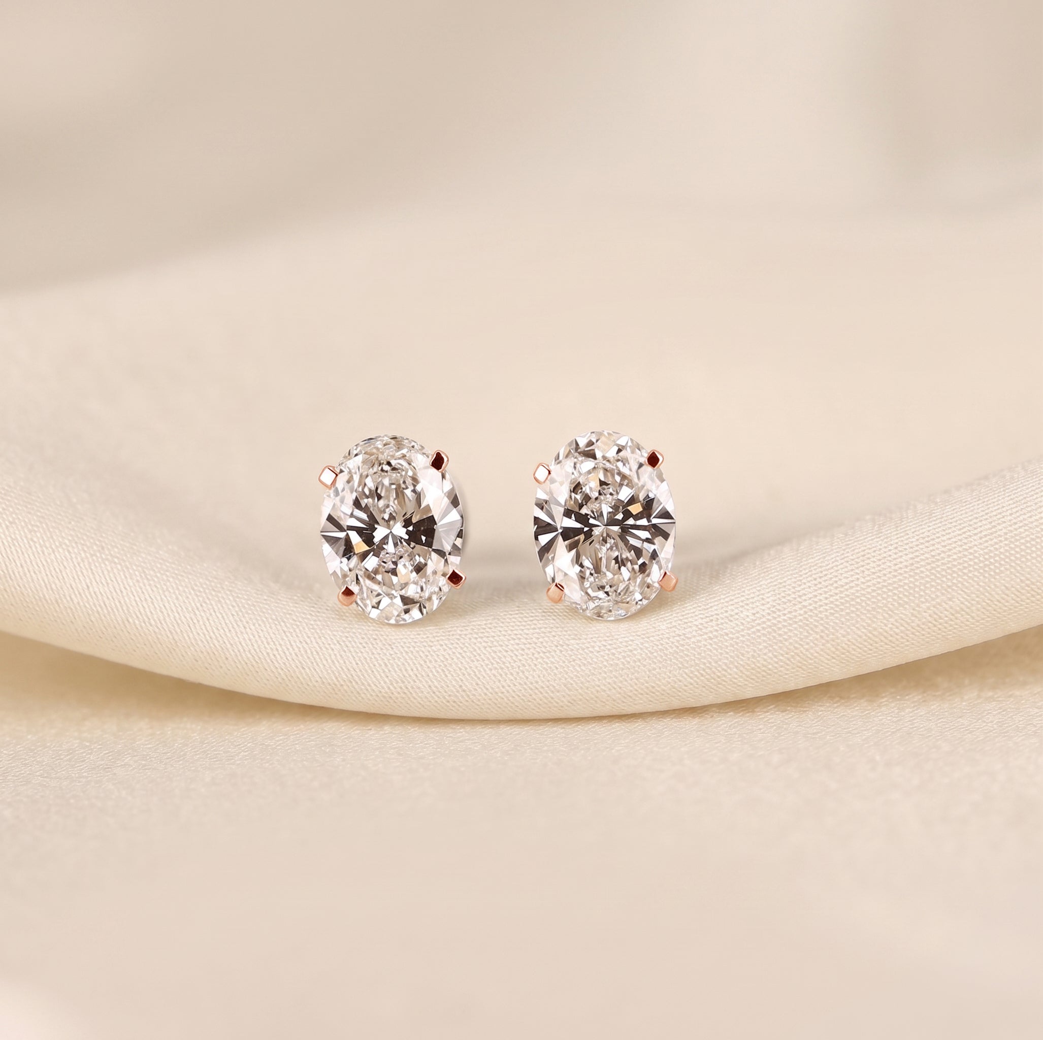 Oval Lab Grown Diamond Stud Earrings in 10K Rose Gold 3 CTW