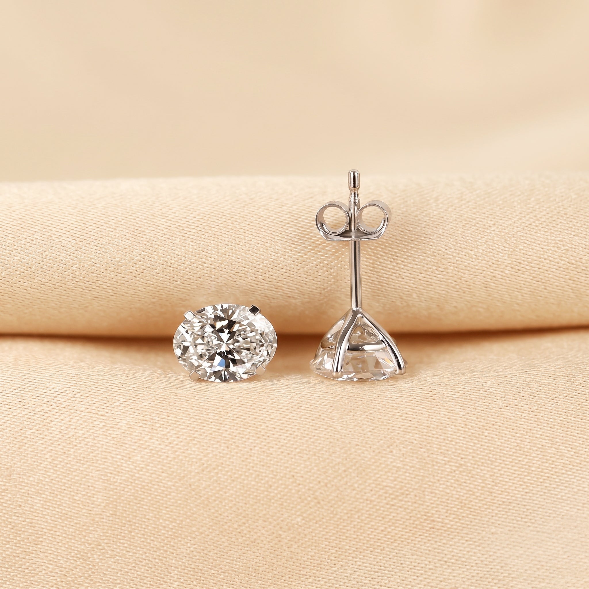 Oval Lab Grown Diamond Stud Earrings in 14K White Gold 3 CTW