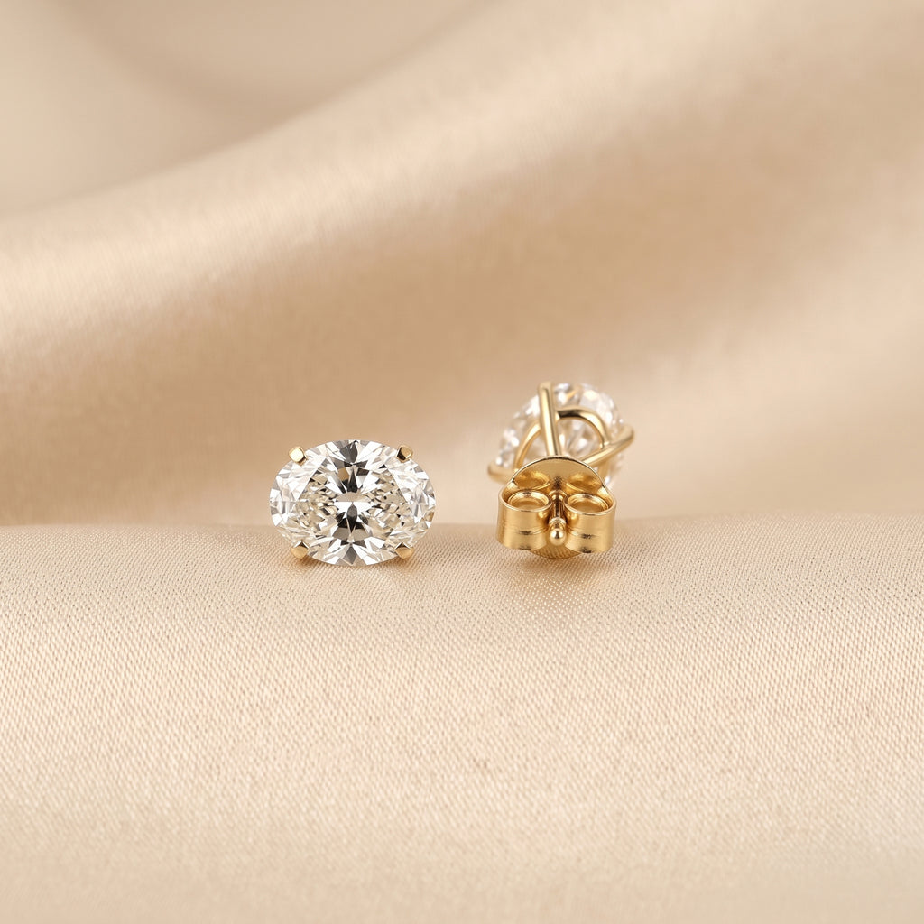 Oval Lab Grown Diamond Stud Earrings in 14K Yellow Gold 3 CTW
