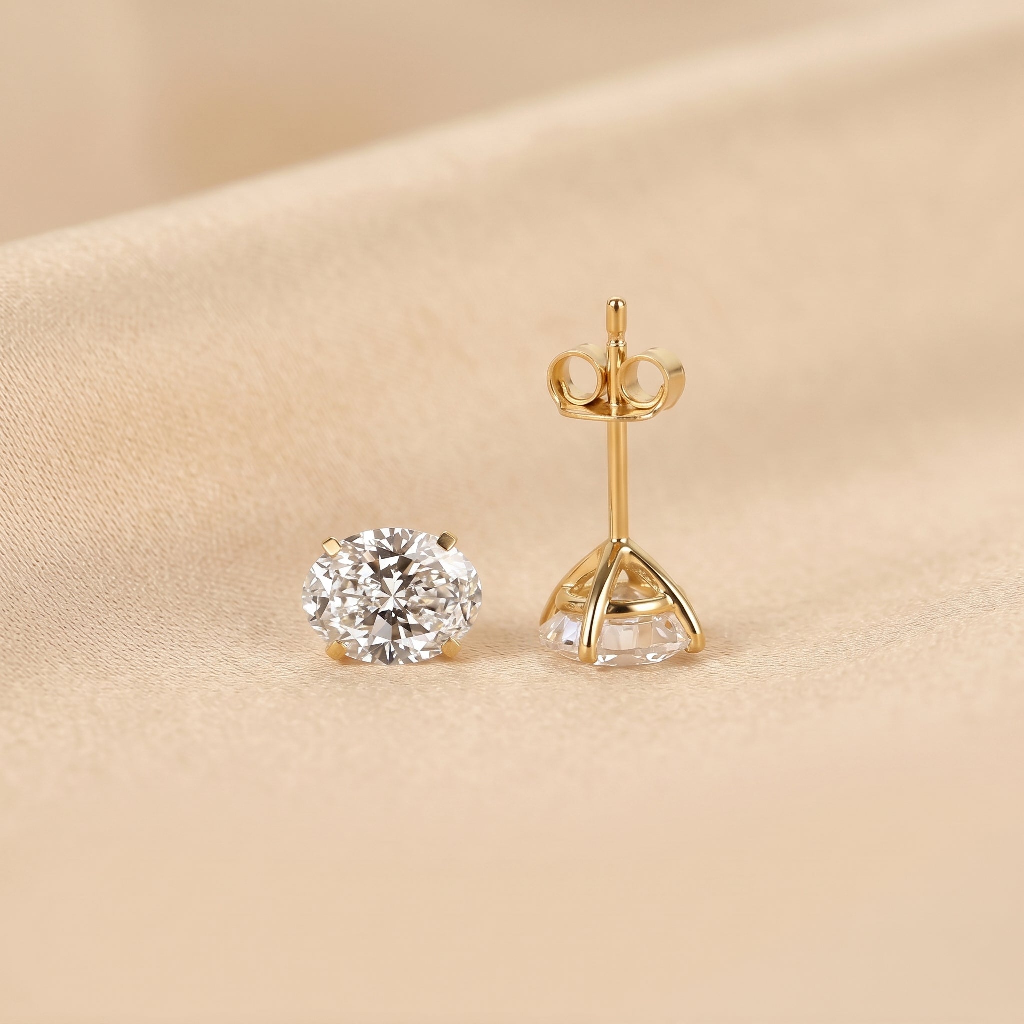 Oval Lab Grown Diamond Stud Earrings in 14K Yellow Gold 3 CTW