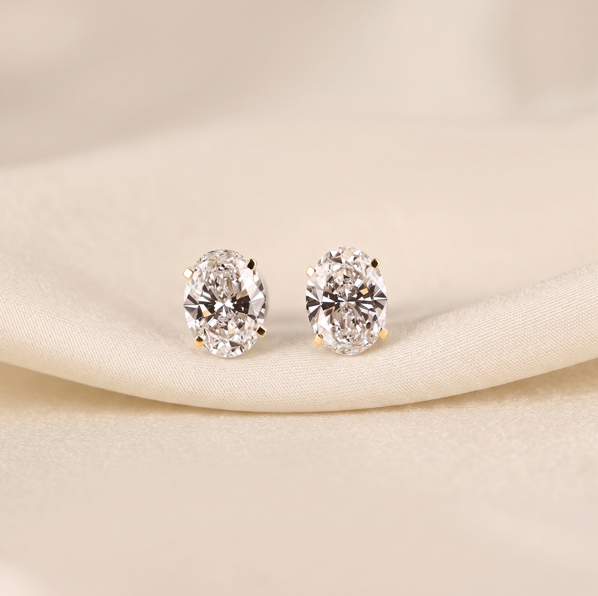 Oval Lab Grown Diamond Stud Earrings in 14K Yellow Gold 3 CTW