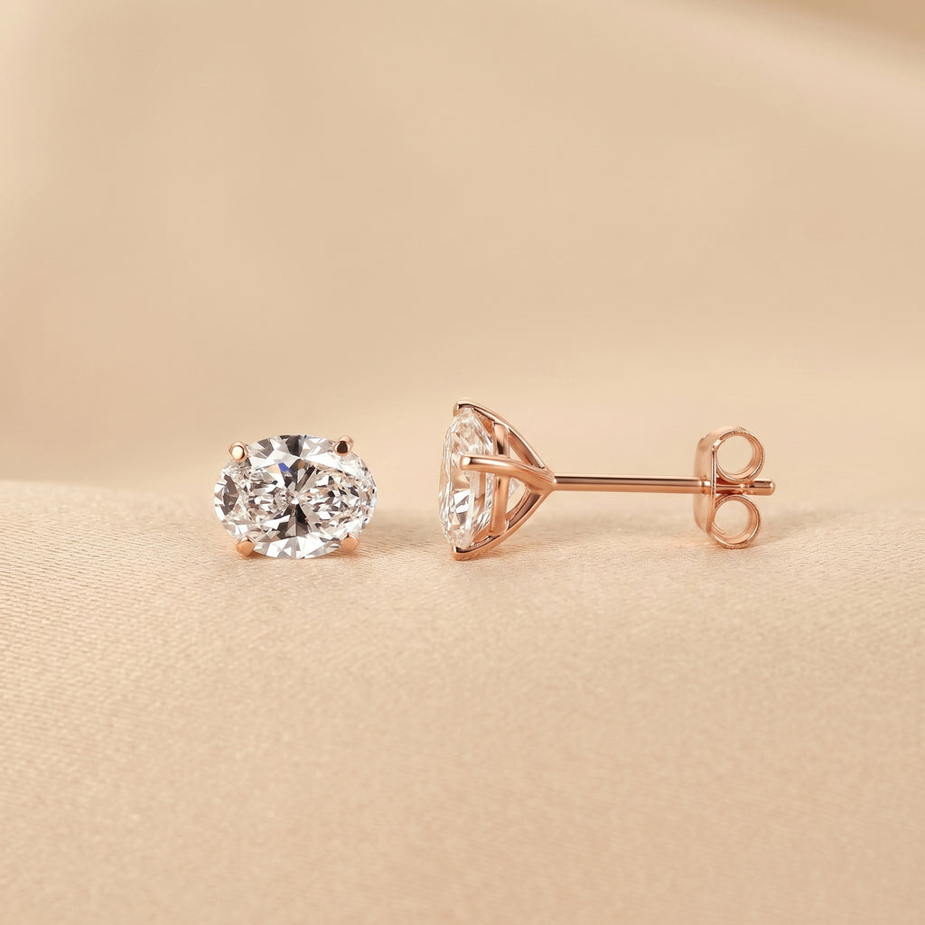 Oval Lab Grown Diamond Stud Earrings in 18K Rose Gold 3 CTW