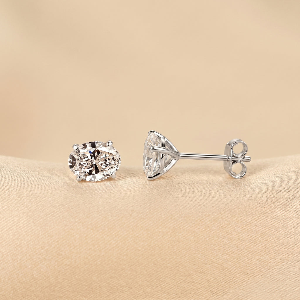 Oval Lab Grown Diamond Stud Earrings in 18K White Gold 3 CTW