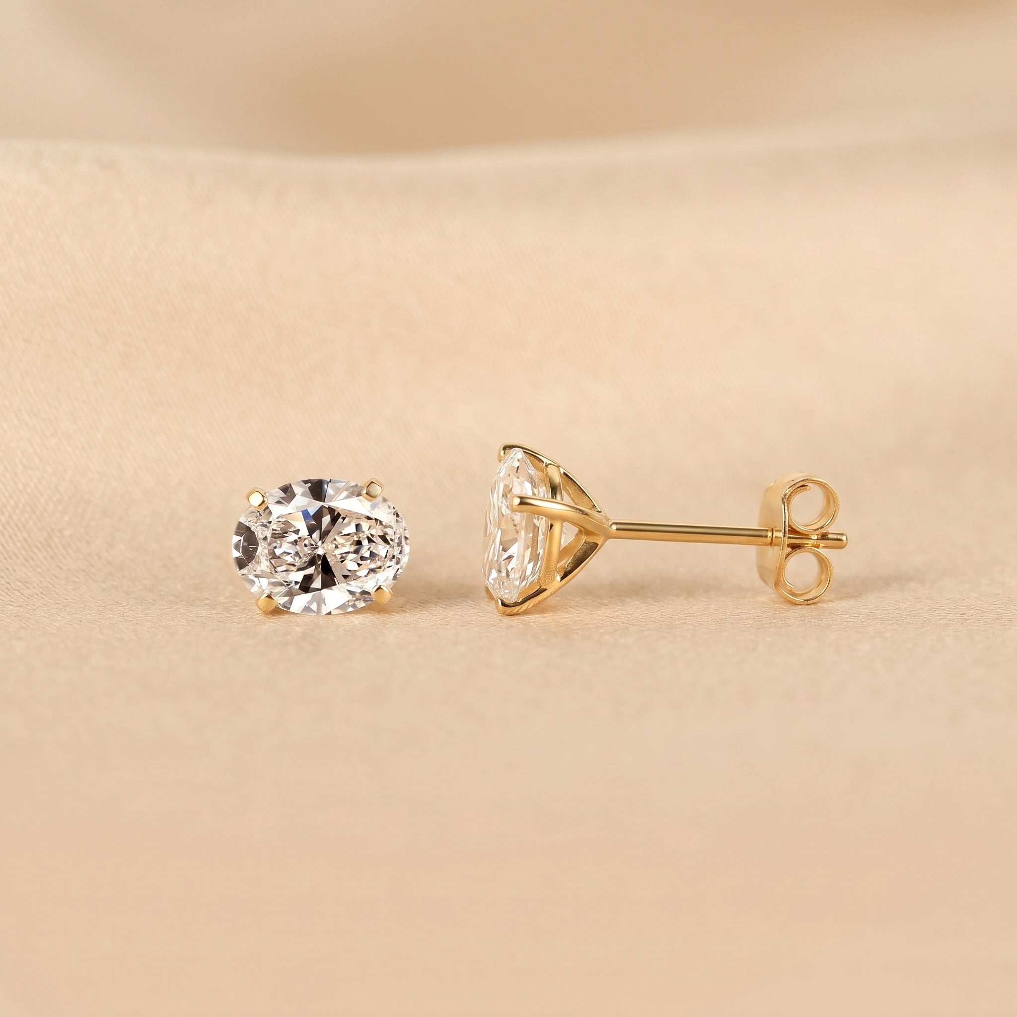 Oval Lab Grown Diamond Stud Earrings in 18K Yellow Gold 3 CTW