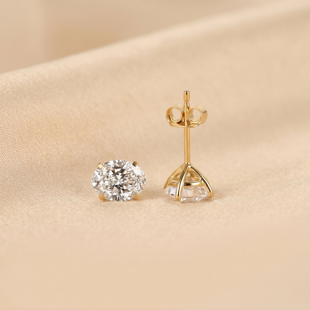 Oval Lab Grown Diamond Stud Earrings in 18K Yellow Gold 3 CTW