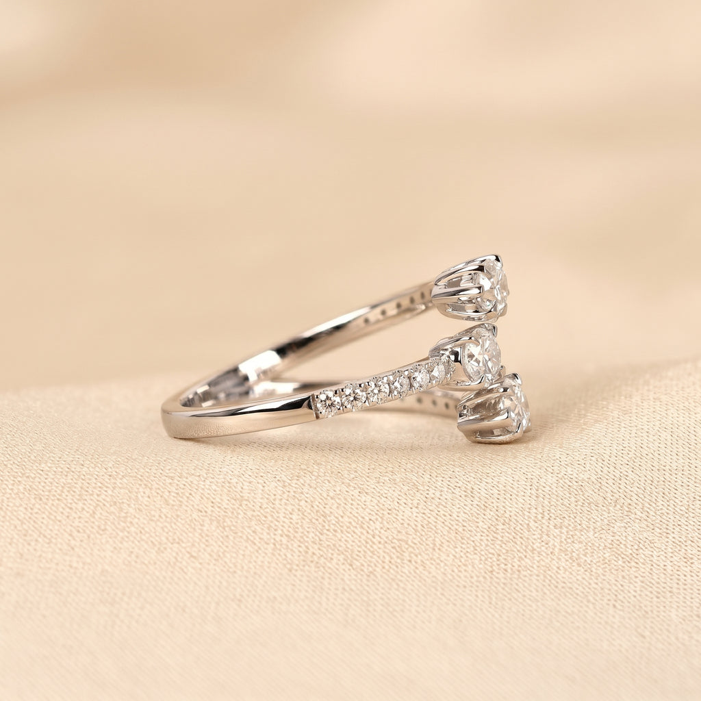Oval & Pear Lab Grown Diamond Split Shank Ring in 10K White Gold 1 CTW