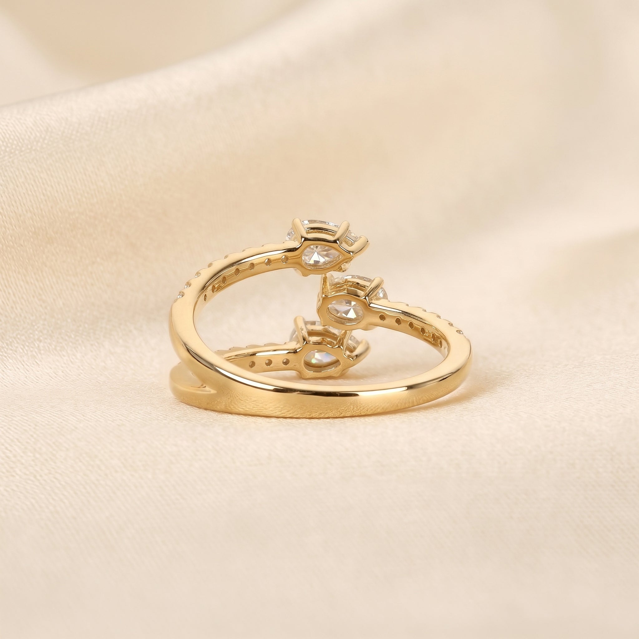Oval & Pear Lab Grown Diamond Split Shank Ring in 10K Yellow Gold 1 CTW