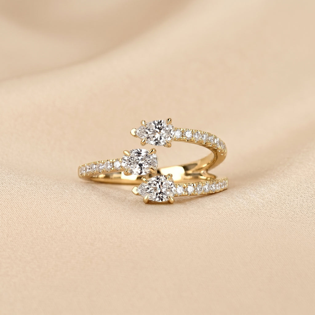 Oval & Pear Lab Grown Diamond Split Shank Ring in 10K Yellow Gold 1 CTW