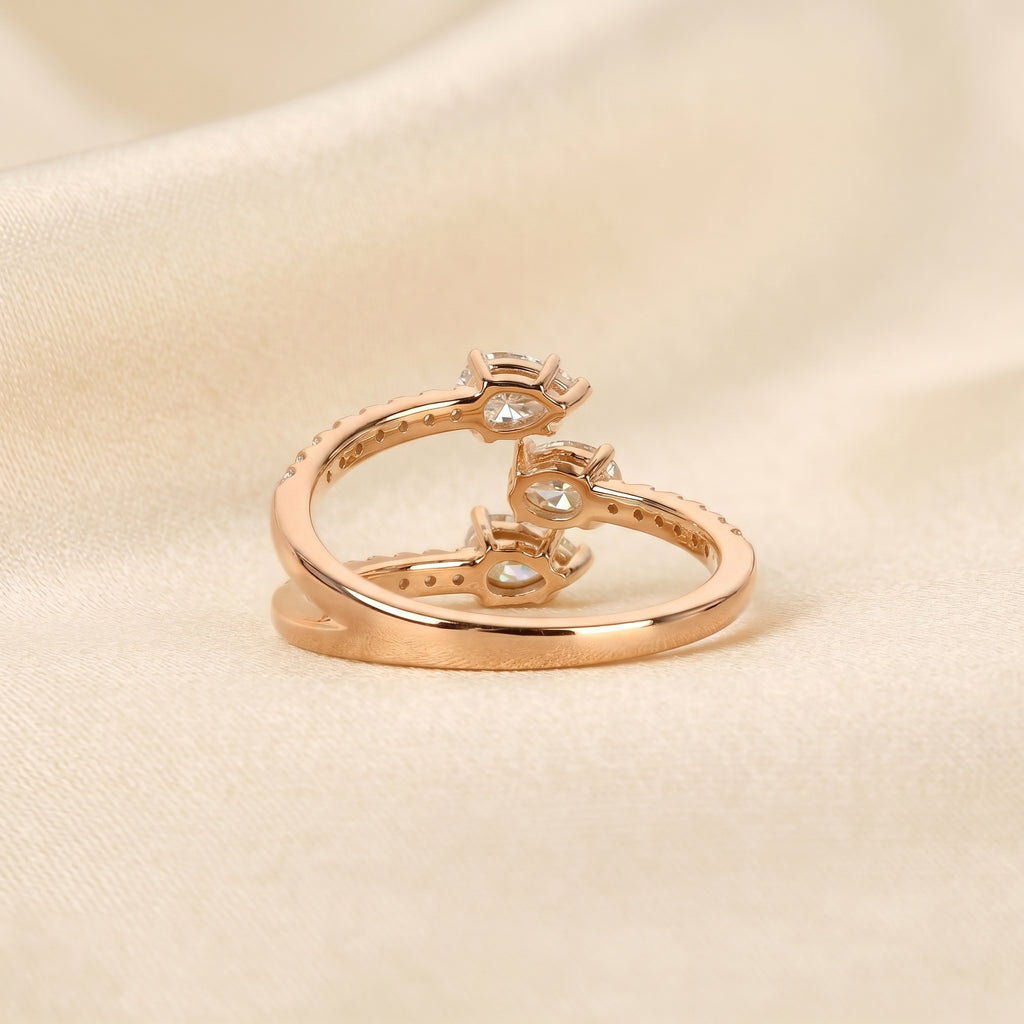 Oval & Pear Lab Grown Diamond Split Shank Ring in 14K Rose Gold 1 CTW