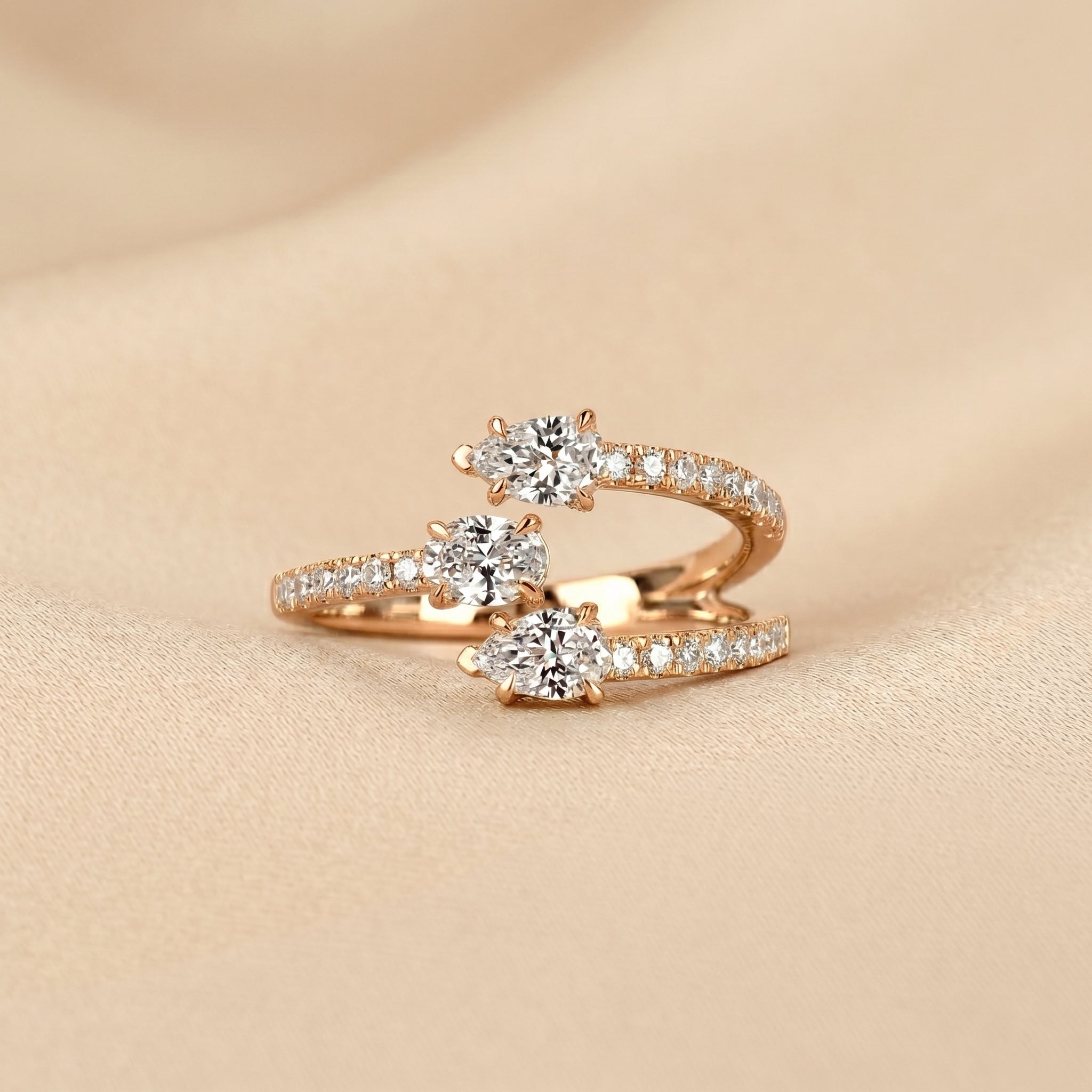 Oval & Pear Lab Grown Diamond Split Shank Ring in 14K Rose Gold 1 CTW