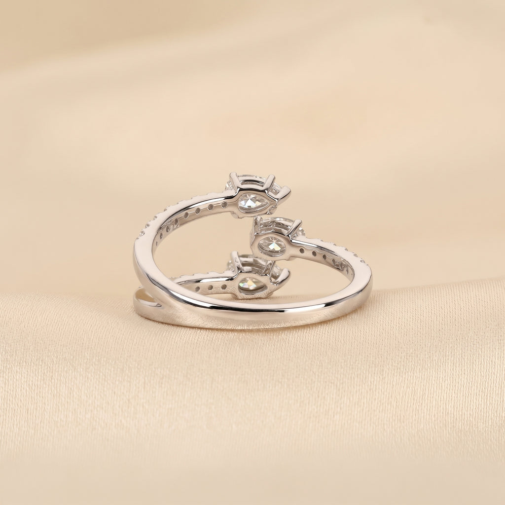 Oval & Pear Lab Grown Diamond Split Shank Ring in 14K White Gold 1 CTW