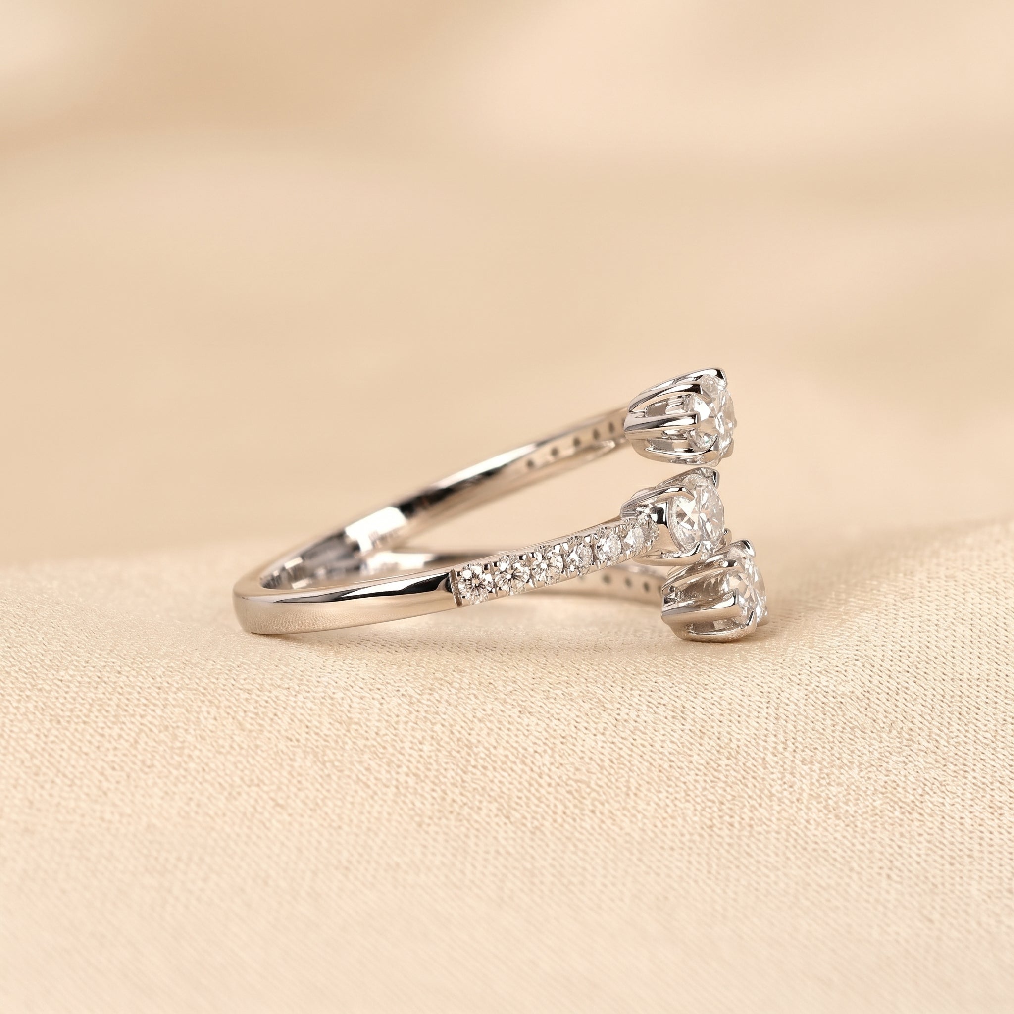 Oval & Pear Lab Grown Diamond Split Shank Ring in 14K White Gold 1 CTW