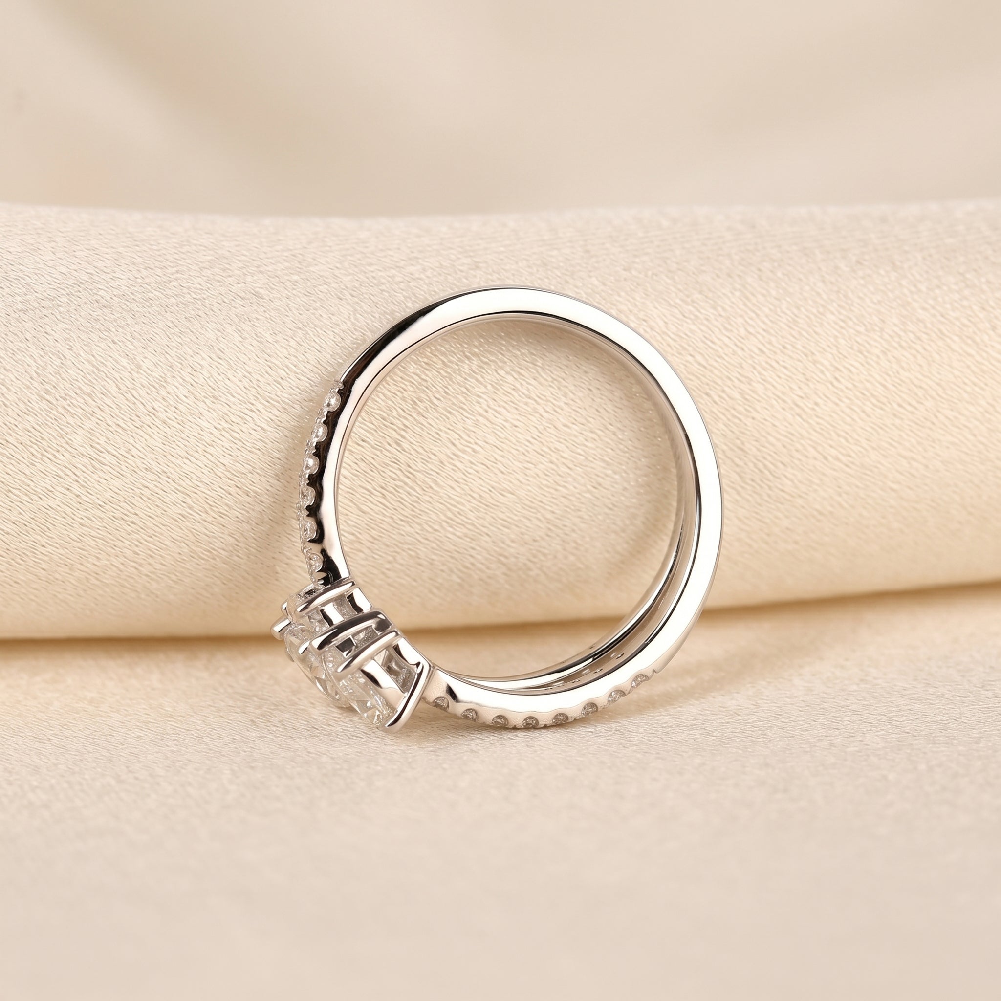 Oval & Pear Lab Grown Diamond Split Shank Ring in 14K White Gold 1 CTW