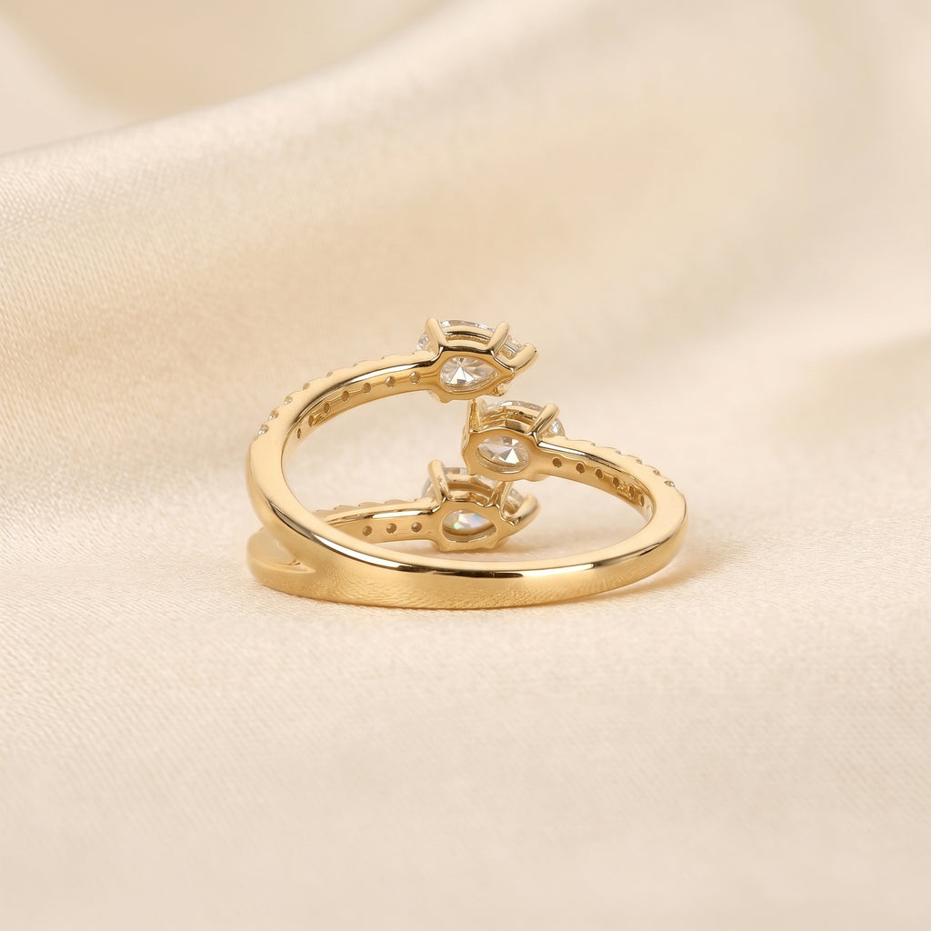 Oval & Pear Lab Grown Diamond Split Shank Ring in 14K Yellow Gold 1 CTW