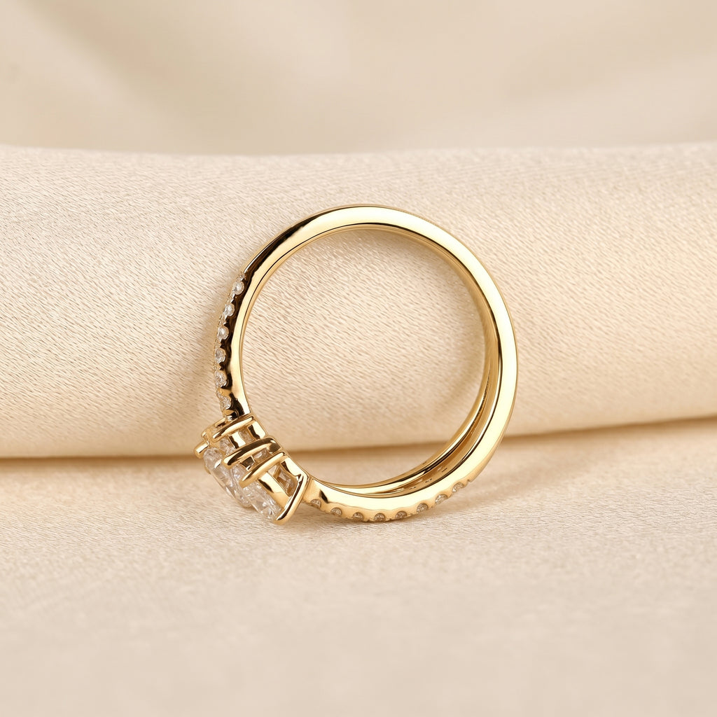 Oval & Pear Lab Grown Diamond Split Shank Ring in 14K Yellow Gold 1 CTW