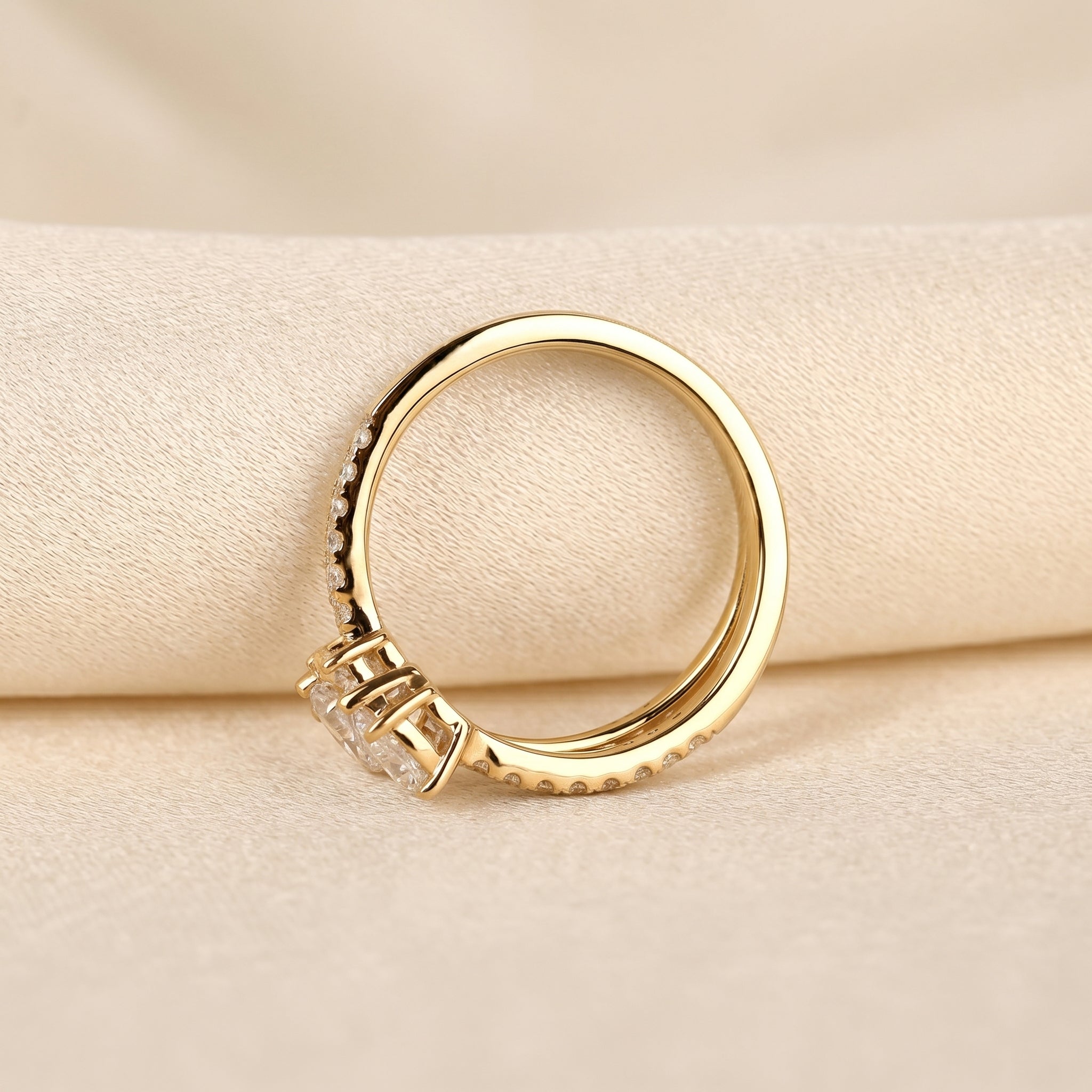 Oval & Pear Lab Grown Diamond Split Shank Ring in 14K Yellow Gold 1 CTW